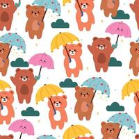seamless pattern cute cartoon bear with umbrella and sky element. cute pattern for wallpaper, background vector