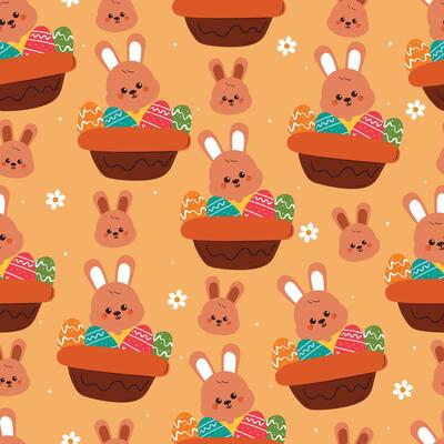 seamless pattern cute cartoon bunny inside egg basket. cute easter wallpaper