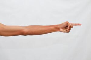 Dark Skin Hand Pointing Right Against Plain Background Simple Minimalist Studio Shot with No photo