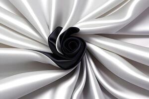 Elegant Black and White Satin Drape A Swirling Symphony of Texture and Contrast photo