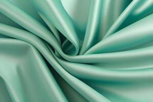 Abstract Teal Silk Drapery Elegant, Smooth Texture, Luxurious Fabric, Soft Waves, Flowing Material, Mint Green Hues, Studio Shot, Close-up View photo