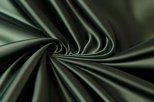 Dark Green Silk Fabric Texture, Abstract Swirls of Luxurious Satin, Elegant Draped Textile Background photo
