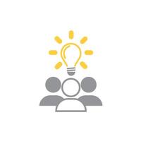 thin line insight icon with group of people and black bulb. outline flat trend modern logo graphic stroke art design isolated on white. concept of scholars or scientists and students or genius vector
