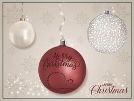 A red pearly realistic bauble with a Christmas blessing. vector