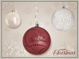 A visually appealing red pearly Christmas ball adorned with a Christmas blessing. vector