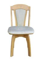 Front View of Wooden Chair with Leather Seat Isolated on White Background photo