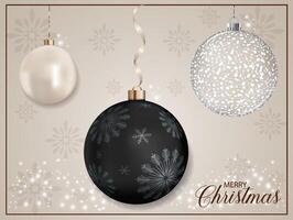 A black pearly Christmas ornament featuring a snowflake pattern design. vector
