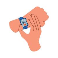 The smartwatch measures and displays normal heart rate readings. Smartphone applications, heart rhythm. Cardio journal, blood pressure diary. Improving quality of life. vector