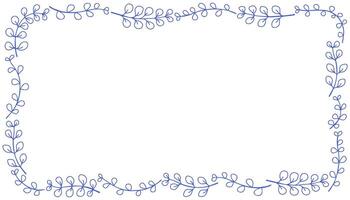 Branch rectangular border banner. Leaves and branches rectangular frame floral ornament. Line pattern background. Mediterranean blue outline stroke. line. vector