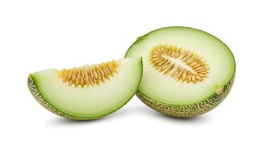 honeydew melon fruit slice isolated on white background with shadow. Fresh honeydew melon fruit isolated on white background for healthy eating and summer fruit designs photo