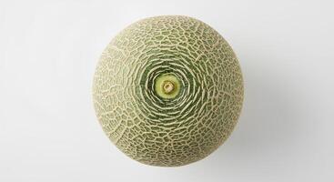 Top view of honeydew melon fruit cut open and isolated on white background for healthy lifestyle visuals photo