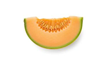 Sliced ripe cantaloupe melon on white backdrop with subtle shadow, ideal for vitamin-rich diet visuals and healthy eating photo