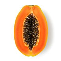 papaya fruit isolated on white background with shadow. tropical papaya fruit sliced in half top view flat lay photo