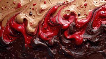 A close up of a red and black liquid photo