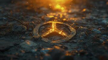 A peace sign is shown on the ground photo