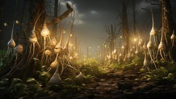 A forest with many plants and trees photo