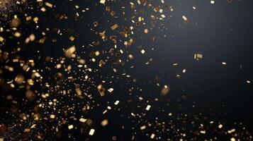 Radiant gold confetti streaming over a solid black background photo