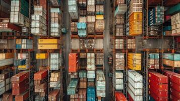 An aerial view of a warehouse full of containers photo