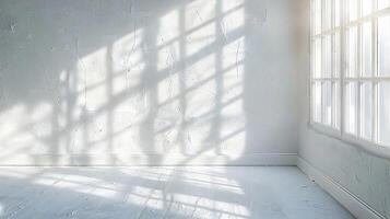 An empty room with a window and white walls photo