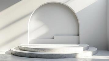 Empty white room with a large archway photo