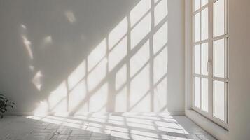An empty room with a window and a potted plant photo