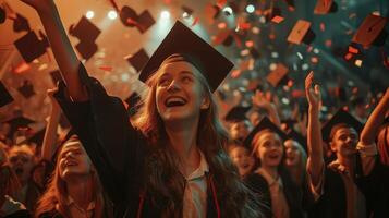 A group of graduates throwing their caps into the air photo