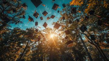 Graduation hats in the air photo