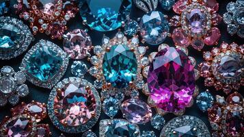 A collection of colorful diamonds and other gems photo