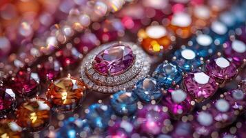 Colorful gems on a table with diamonds photo