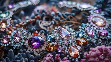 A necklace with many colorful stones on it photo