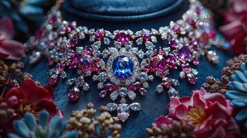 A necklace with colorful stones and diamonds photo