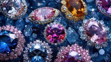 A variety of colorful diamonds and other gems photo
