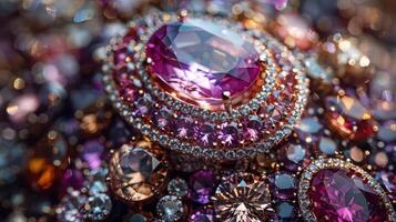 A close up of a purple diamond and pink sapphire photo