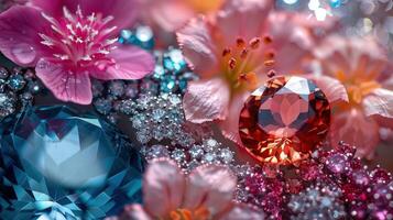A close up of a diamond surrounded by flowers photo