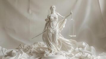 A statue of lady justice is sitting on a white background photo