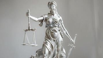 A statue of lady justice holding a sword and scales photo