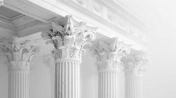 White columns in a building with fog photo