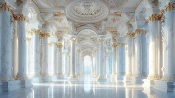 The interior of a palace with columns and gold decorations photo