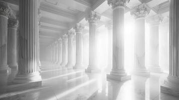 A white room with columns and sunlight photo
