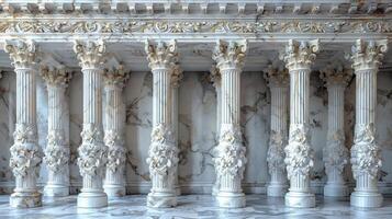 A room with many columns and marble floors photo
