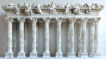 A large white marble column with statues on it photo