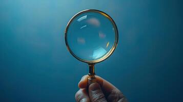 A magnifying glass is held in the hand photo