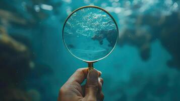 A person holding a magnifying glass over a fish photo