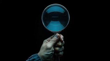 A person holding a magnifying glass over their hand photo