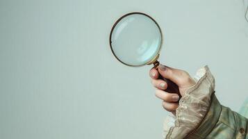 Graceful curiosity magnifying glass on white background. photo