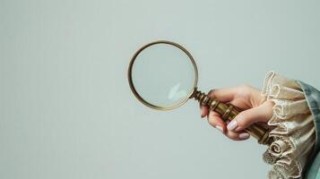 Graceful hand movement magnifying glass on white. photo