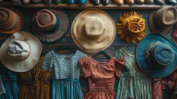 Style view layout, vintage fashion on wood display. photo