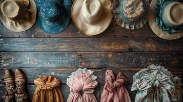 Dynamic layout view, retro elegance on wood floor. photo
