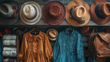 Elegance arrangement, vintage items on wood display. photo