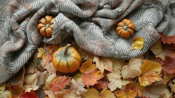 Festive layout view, autumn delights cozy set. photo